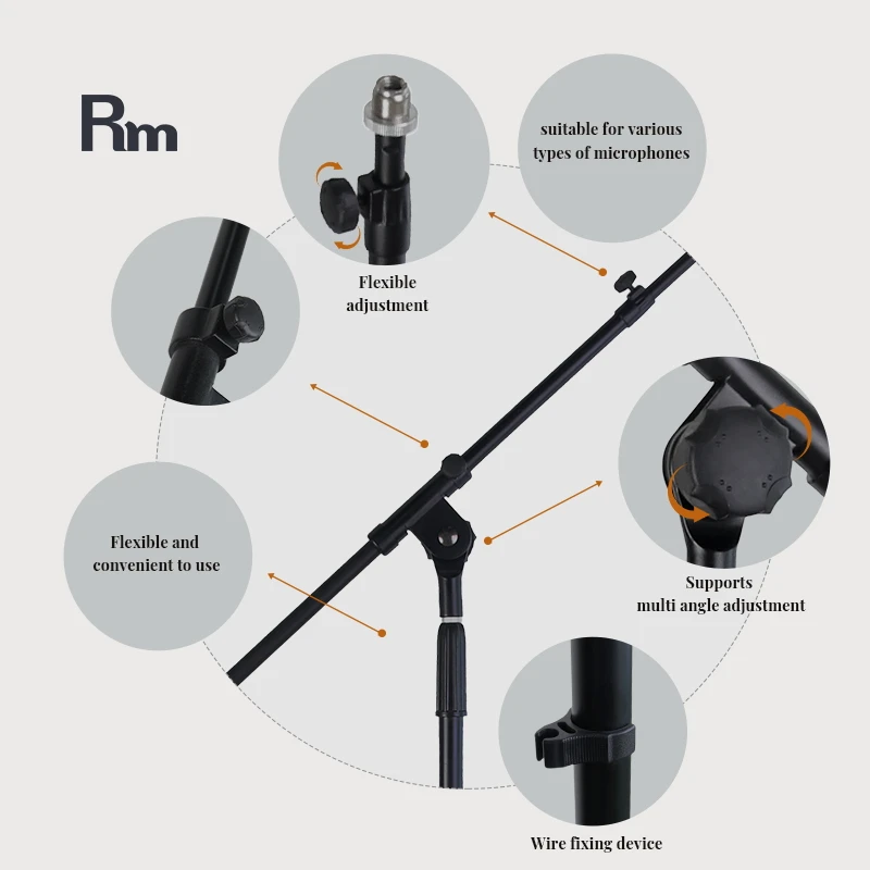 Mis-Rm05 musical instrument accessories Profession High Quality Metallic Stand Microphone Audio Standing Tripod Microphone Stand
