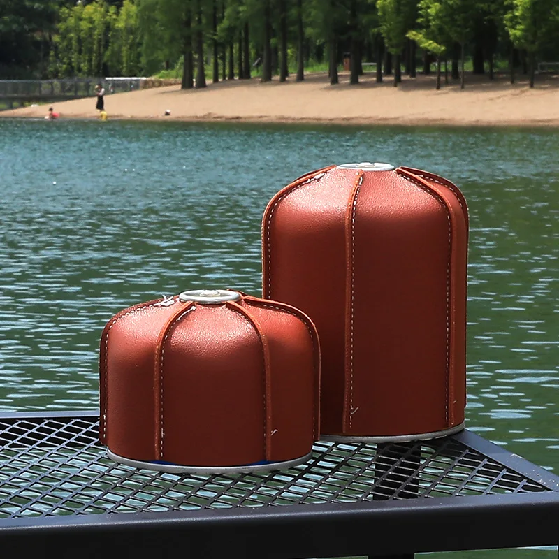 Custom Camping Gas Stove Cylinder Leather Cover Gas Tank Accessories Canister Propane Cylinder Protective Case