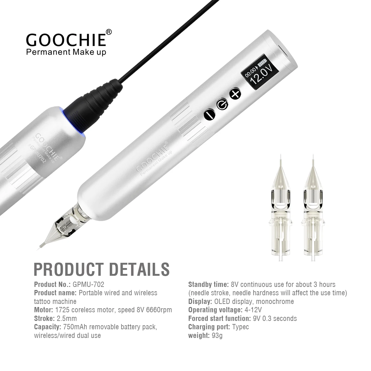 Wireless Universal Cartridge Needle Permanent Makeup Eyebrows Microblading PMU Tattoo Machine