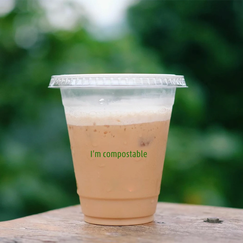 Compostable Cups Biodegradable 16OZ  Custom Logo Printed PLA Cups Plastic Disposable Clear Boba Drinking Cups