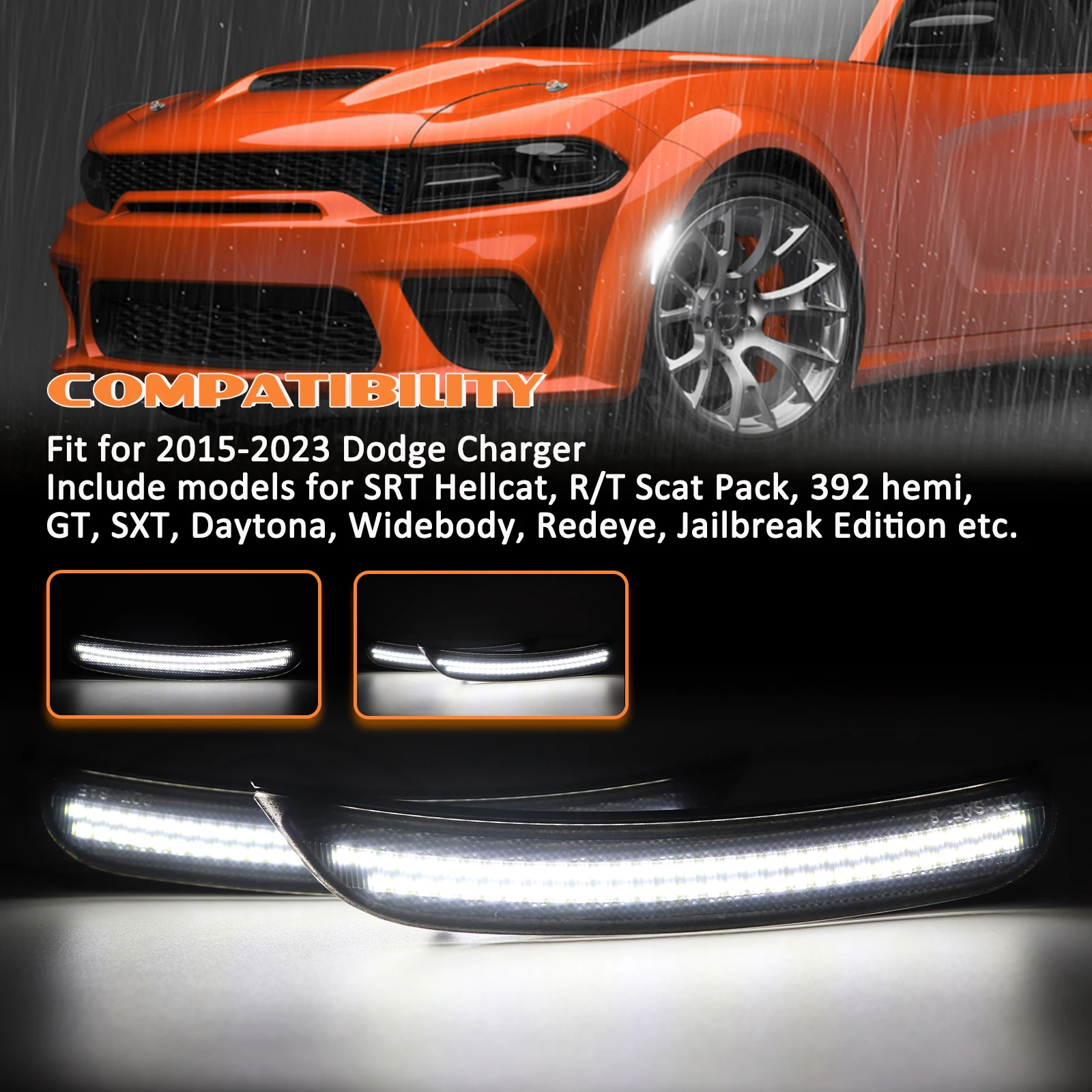 Front Rear Fender Blinker Led Side Marker Lights For Dodge Charger 15-23 dynamic Pink Blue Green White RED Amber indicator lamps