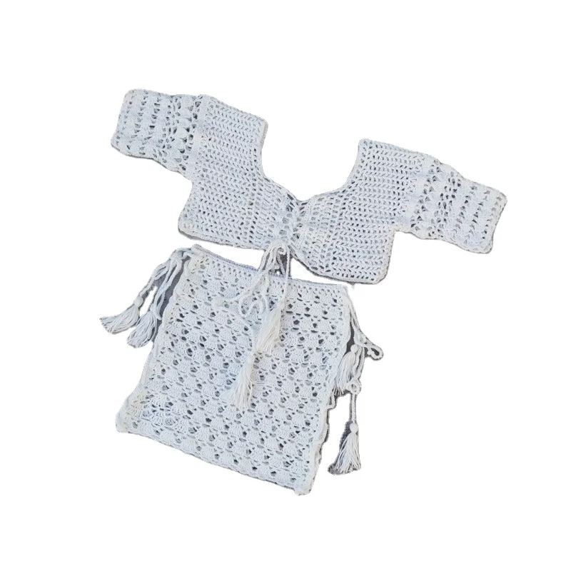 Trendy Women s Handmade Crochet Beach Bikini Set with Sexy Top and Swimming Skirt Bestselling Foreign Trade Apparel