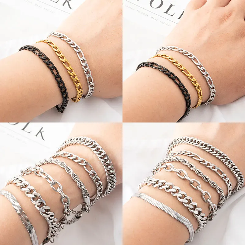 Hip Hop Stainless Steel Italian 20cm Cuban Link Bracelet Gold Plated for Men Fashion Chain & Link Jewelry