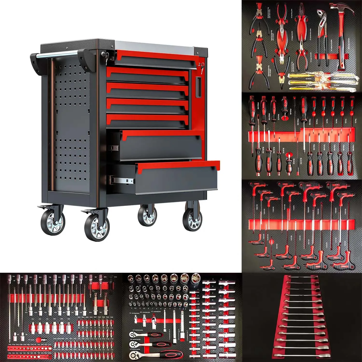 Bonroy Auto Repair Lockable Seven-Drawer Garage Storage Multi-functional Iron Tool Cabinet With Drawers