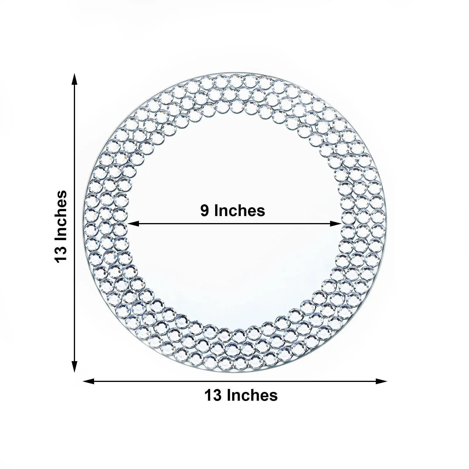 Nordic Luxury 13 inch Wedding Party Glass Round Crystal Rhinestones Sparkle Mirror Silver Charger Plates for Dinner Reception