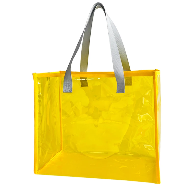 New style pure colour pvc tote beach bag pvc summer beach bags Custom clear tote bags transparent for with woven handle