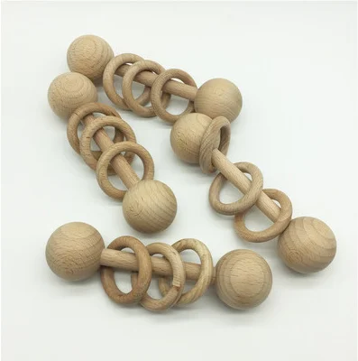 Custom natural beech wood  baby teether rattle toys for babies