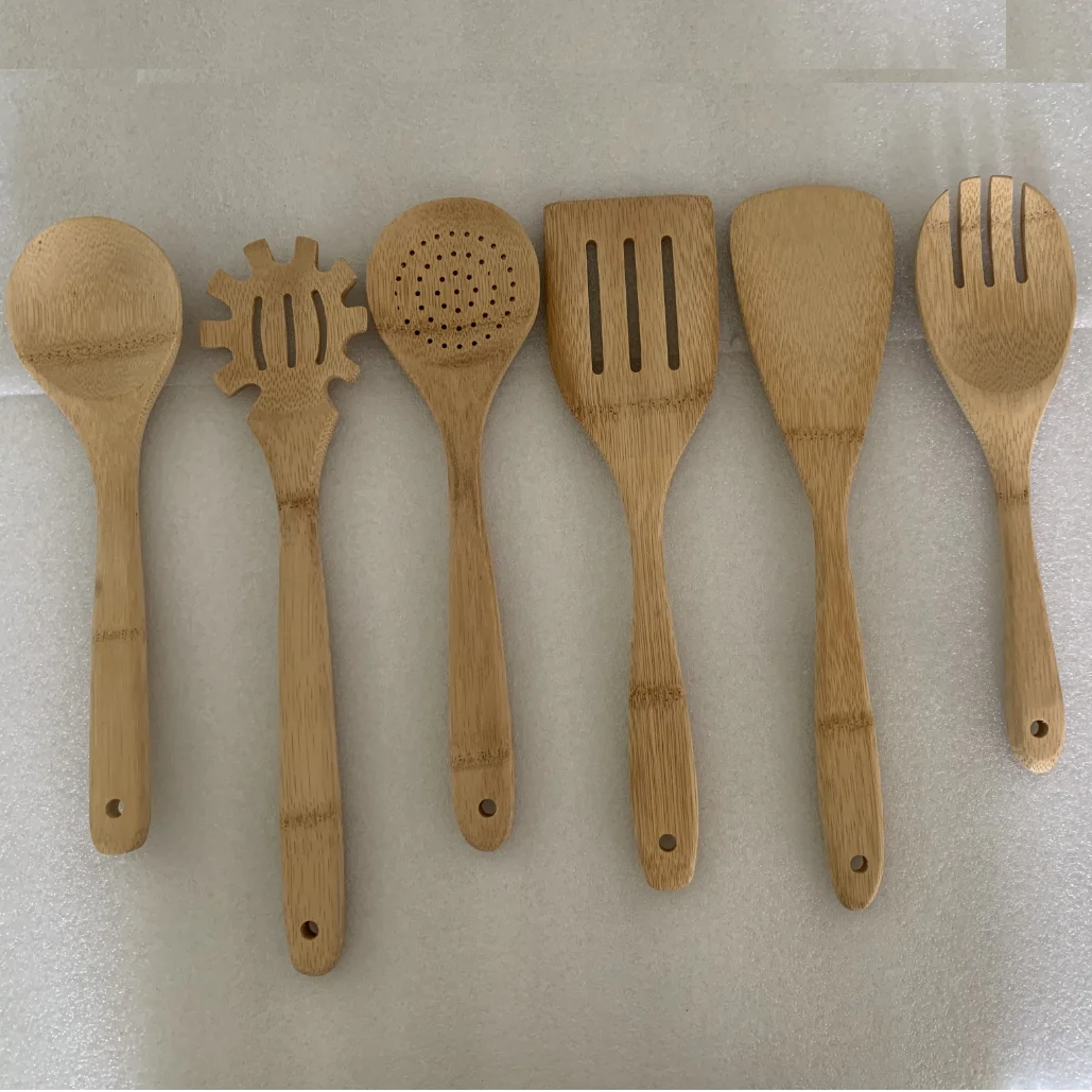 6 pcs big size bamboo kitchen spoons spatula utensils tools sets