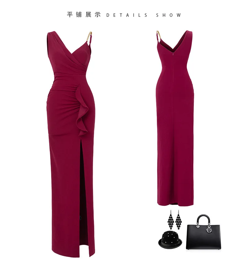 Sexy Ladies V Neck Slim Fit Women Elegant Evening Bandage Dress Formal Dress Party Prom Gown Backless Maxi Evening Dress