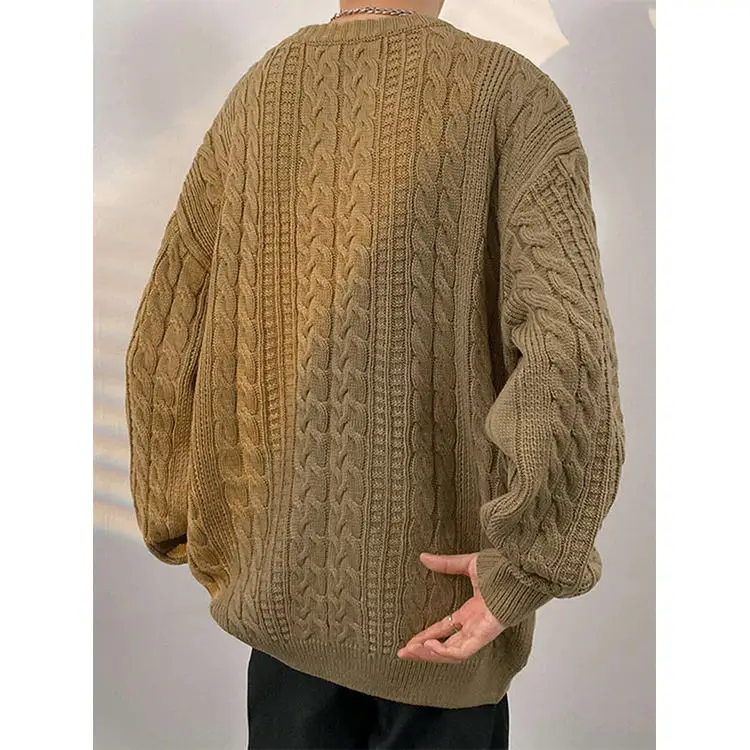 Crew-Neck Twist Sweater For Men Autumn And Winter Japanese Fashion Brand Loose Lazy High Street Trend Solid Pullover Sweater