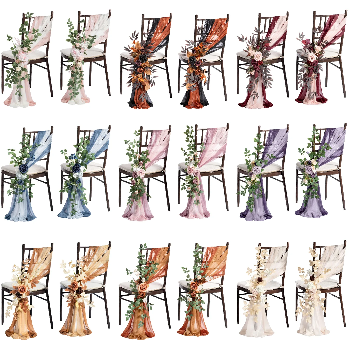 Wedding Chair Decorations Aisle Pew Church Artificial Flowers Lilac Purple Gold Bench Ceremony Reception Backdrop Party Outdoor