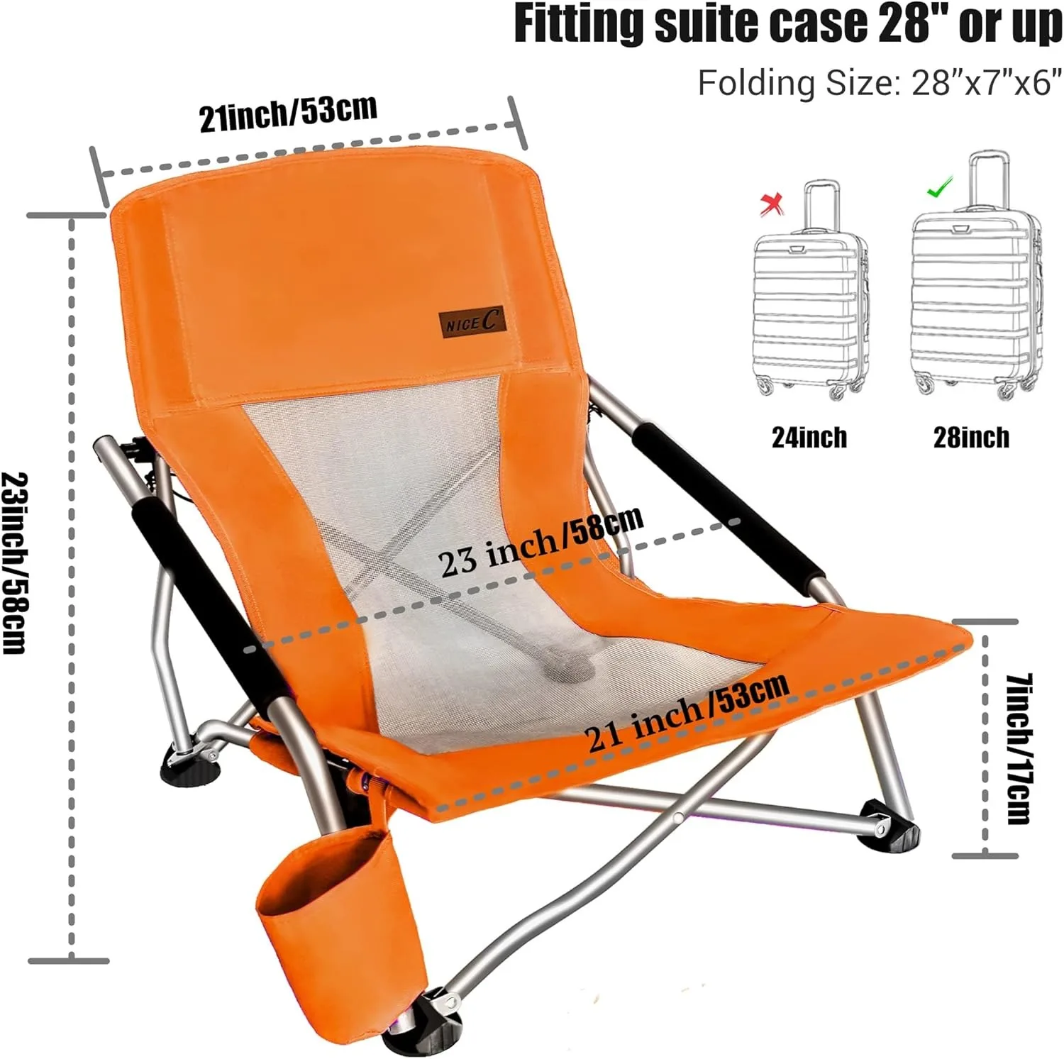 Customize High Camping Lawn Chairs Wholesale Folding Beach Chair Lightweight  Portable Sand Chair  with Cup Holders