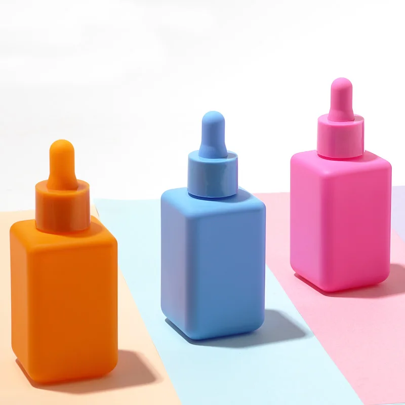 Customized 50ml Colored Glass Bottle With Dropper For Essential Oil Perfume Fragrance  Skincare Packaging Square Bottle