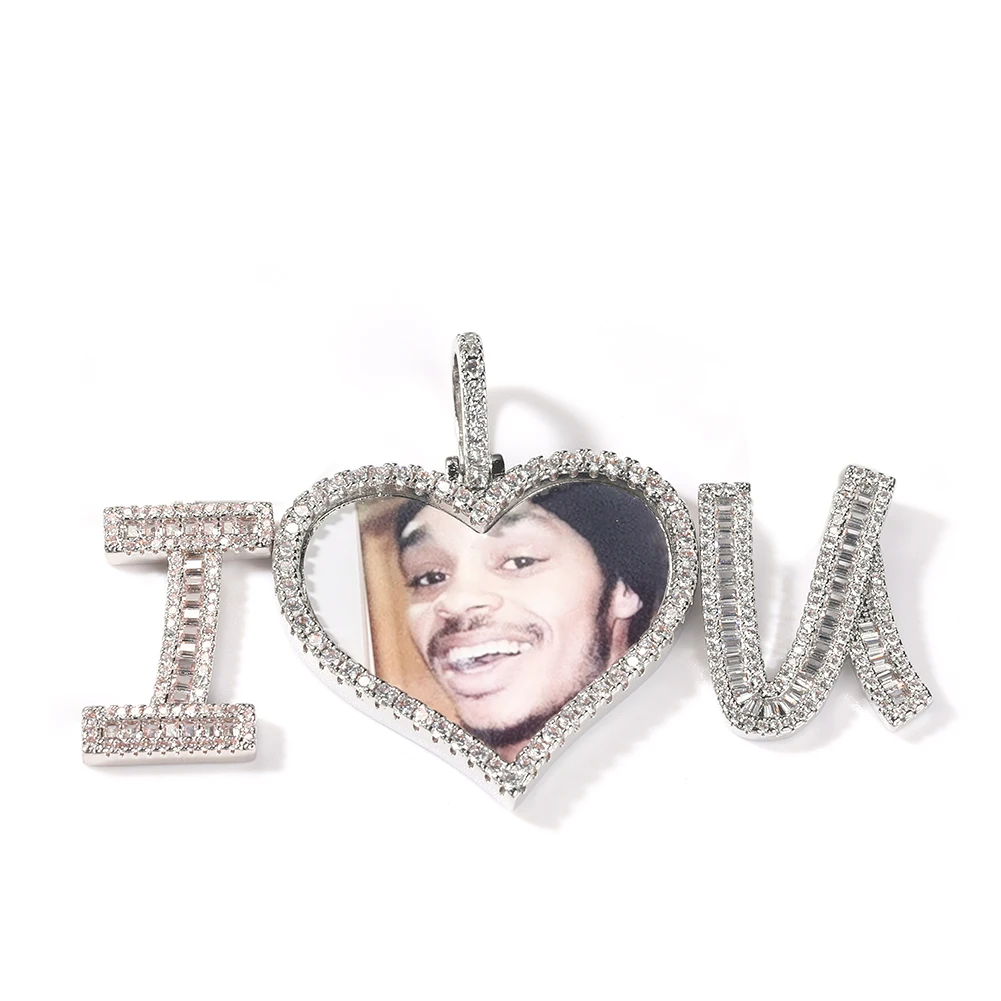 Personalized Memory Pictures Family Gift Custom Photo Name Necklace 18K Gold Plated Portrait I Love You Pendant Necklace