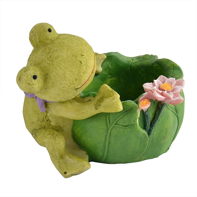 Wholesale custom planter pot garden cute animal resin succulent plant pot,green frog resin flower pot