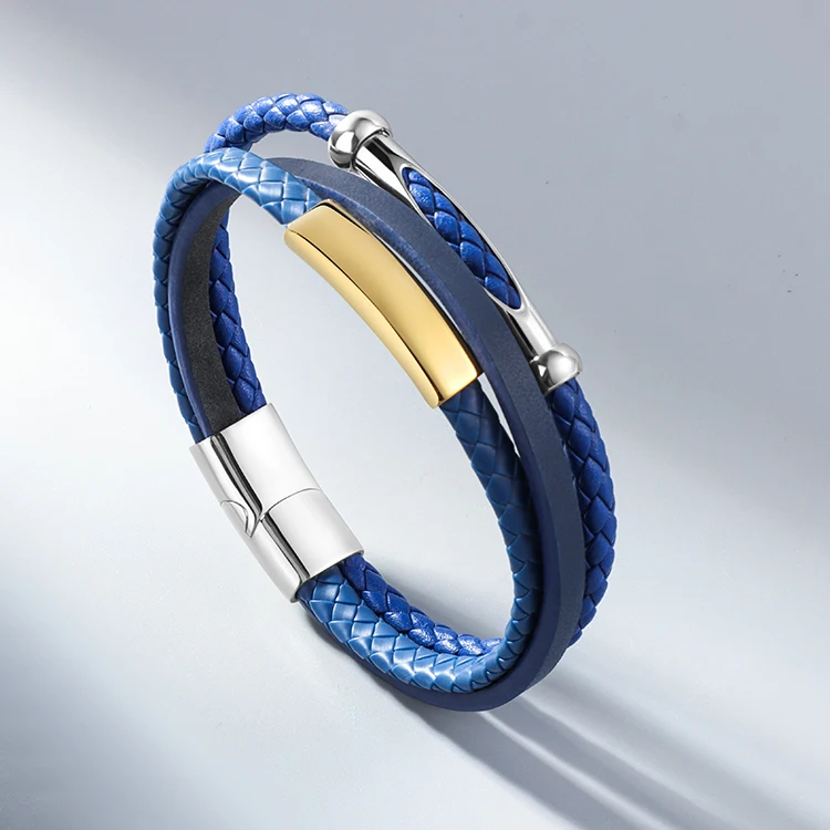 Braided Leather Bracelets Male Custom Logo Wrap Genuine Leather Bracelet for Men Personalized