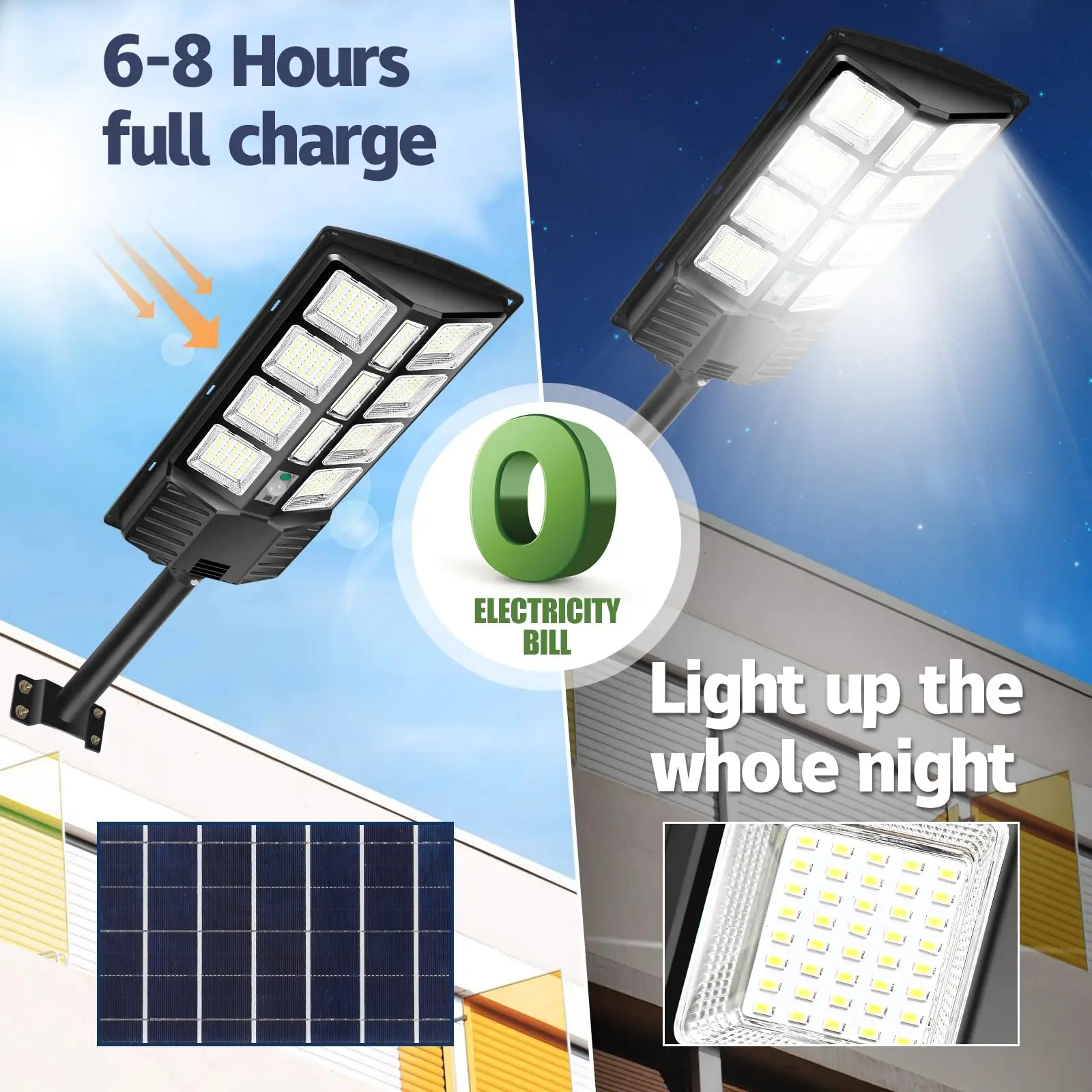 Solar Street Lights Outdoor Waterproof 8000LM High Brightness Dusk to Dawn LED Lamp with Motion Sensor Remote Control for Garden