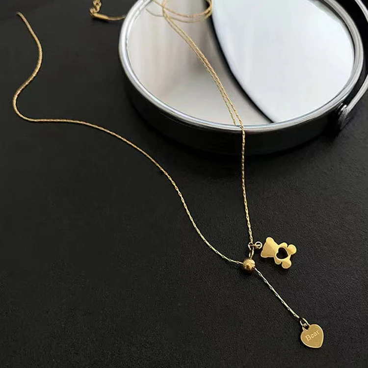 Золотая нержавеющая сталь 18K Рисование тип регулируемый медведь любовь кулон ожерелье
