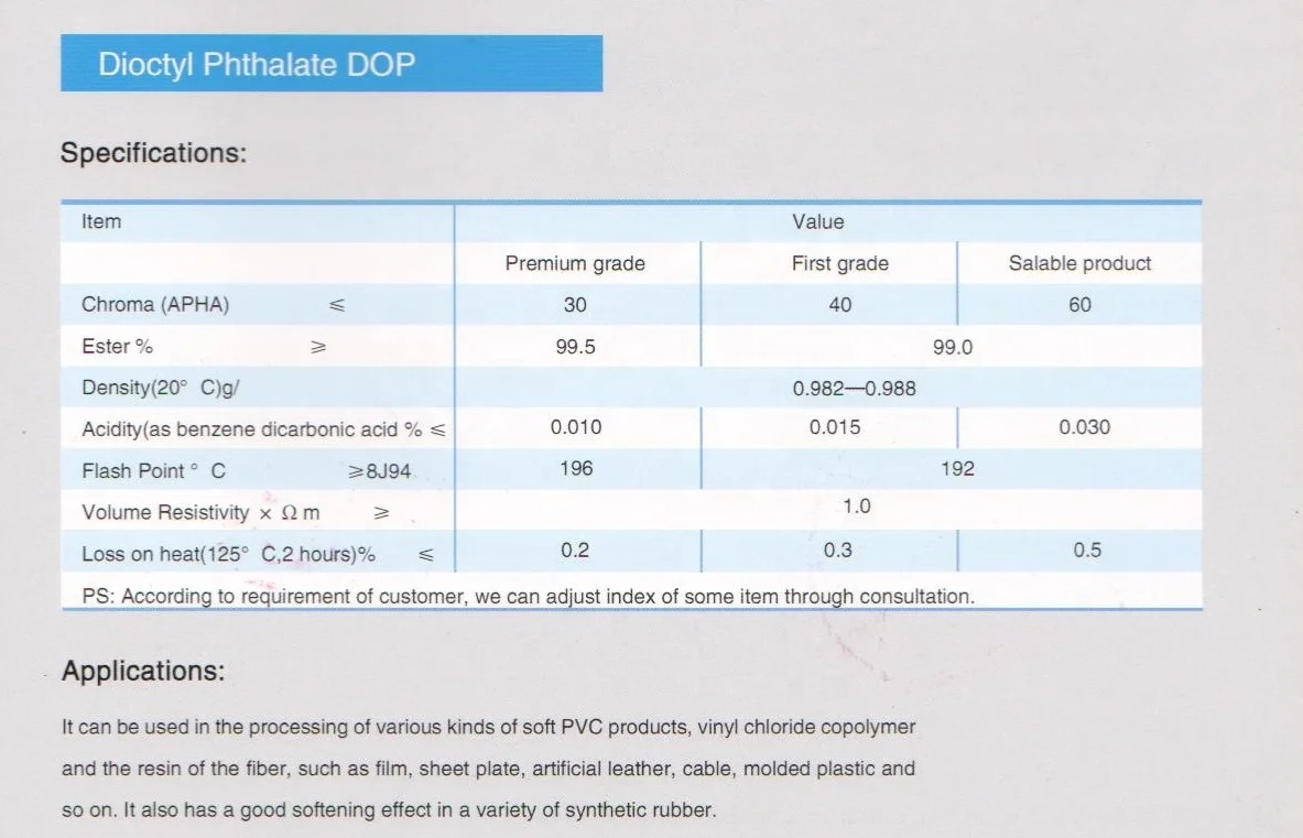 high quality dop plasticizer DOP DOTP oil for pvc products