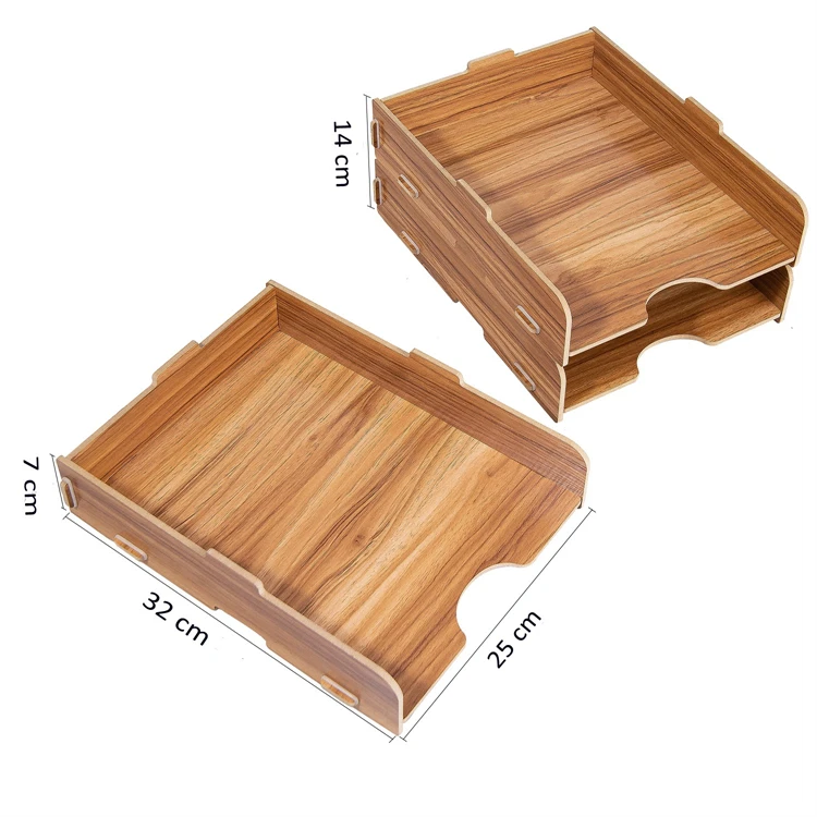 Tonsmile Office Wooden Stackable Desktop Stationery A4 Paper Organizer File Tray