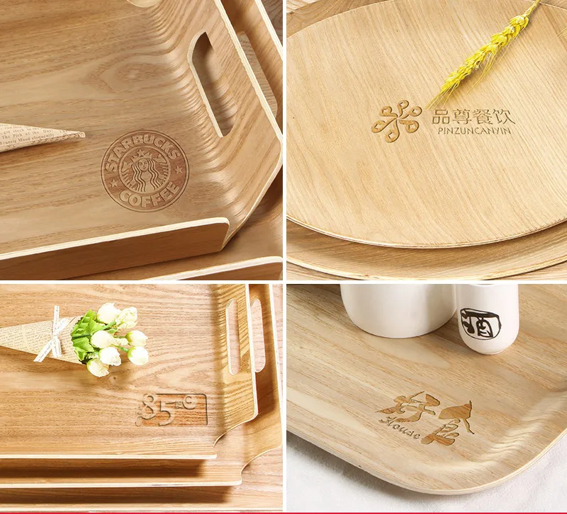 Wholesale Custom Acacia Wooden Bread Plate Rectangular Japanese Cake Display Tray Attractive Pattern Baking Shops Steak Display