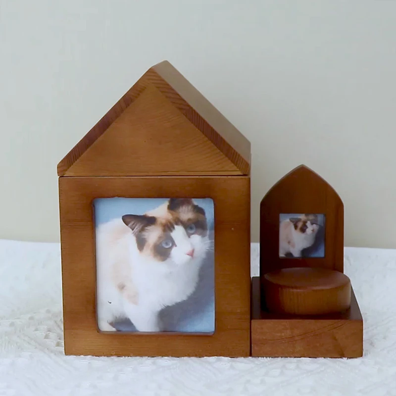 Wooden pet urn animal cremation pet coffin Caoxian coffin memorial cylinder cat and dog coffin memorial box