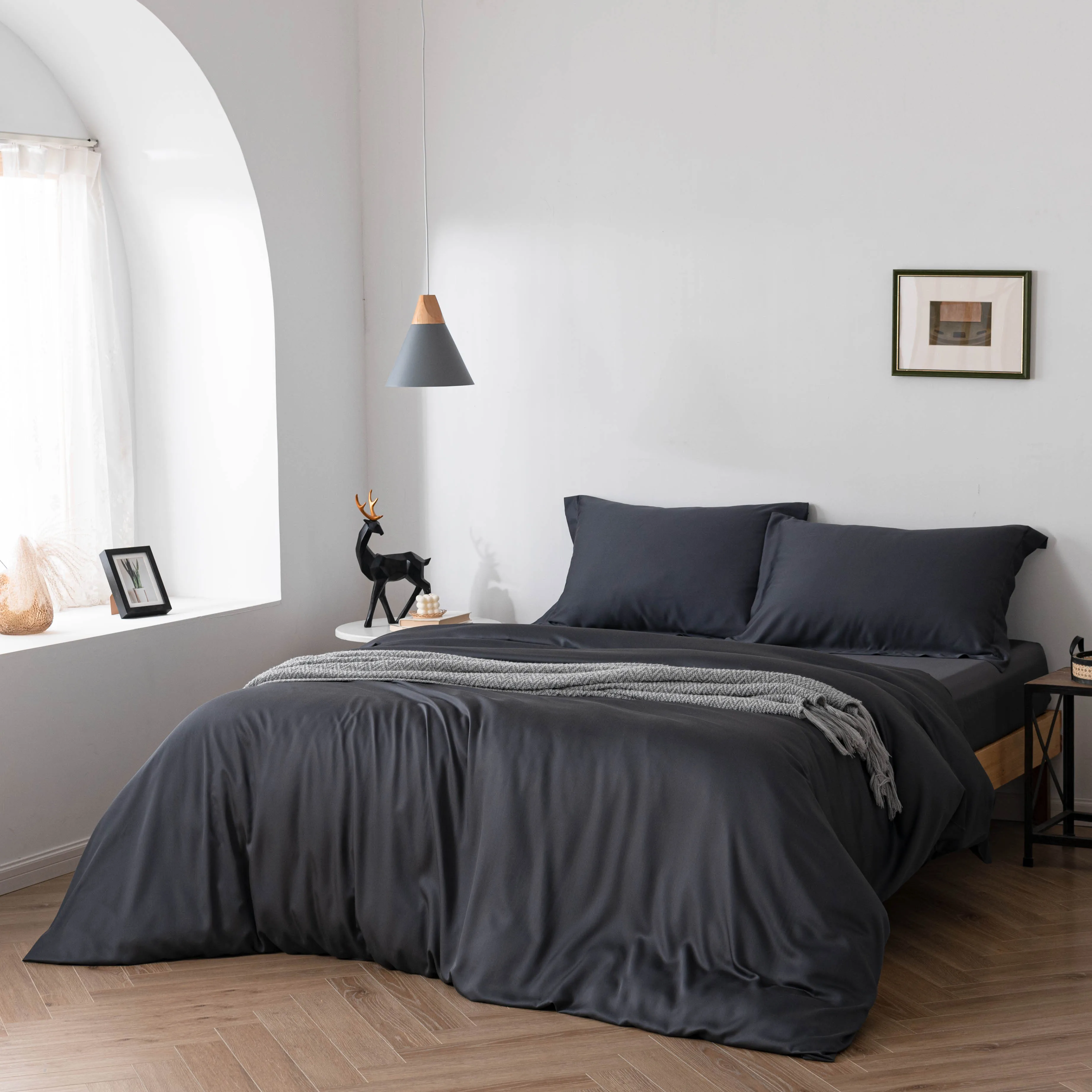 100% Sateen Bamboo Bed Linen Sheets Set Pillow Cases,Top Sheet,and Fitted Sheet Queen