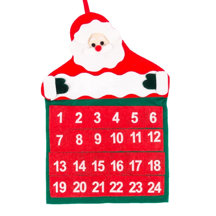24 Days Christmas countdown calendar wall hanging Santa Claus Christmas felt advent calendar with pockets