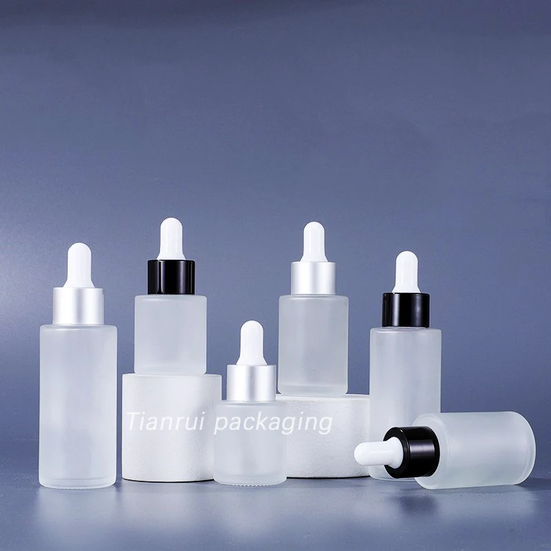 Wholesale Price Flat Shoulder Serum Dropper Bottle 15ml 20ml 30 ml 40ml 50ml 60ml 100ml Frosted Glass Oil Bottles for Hair