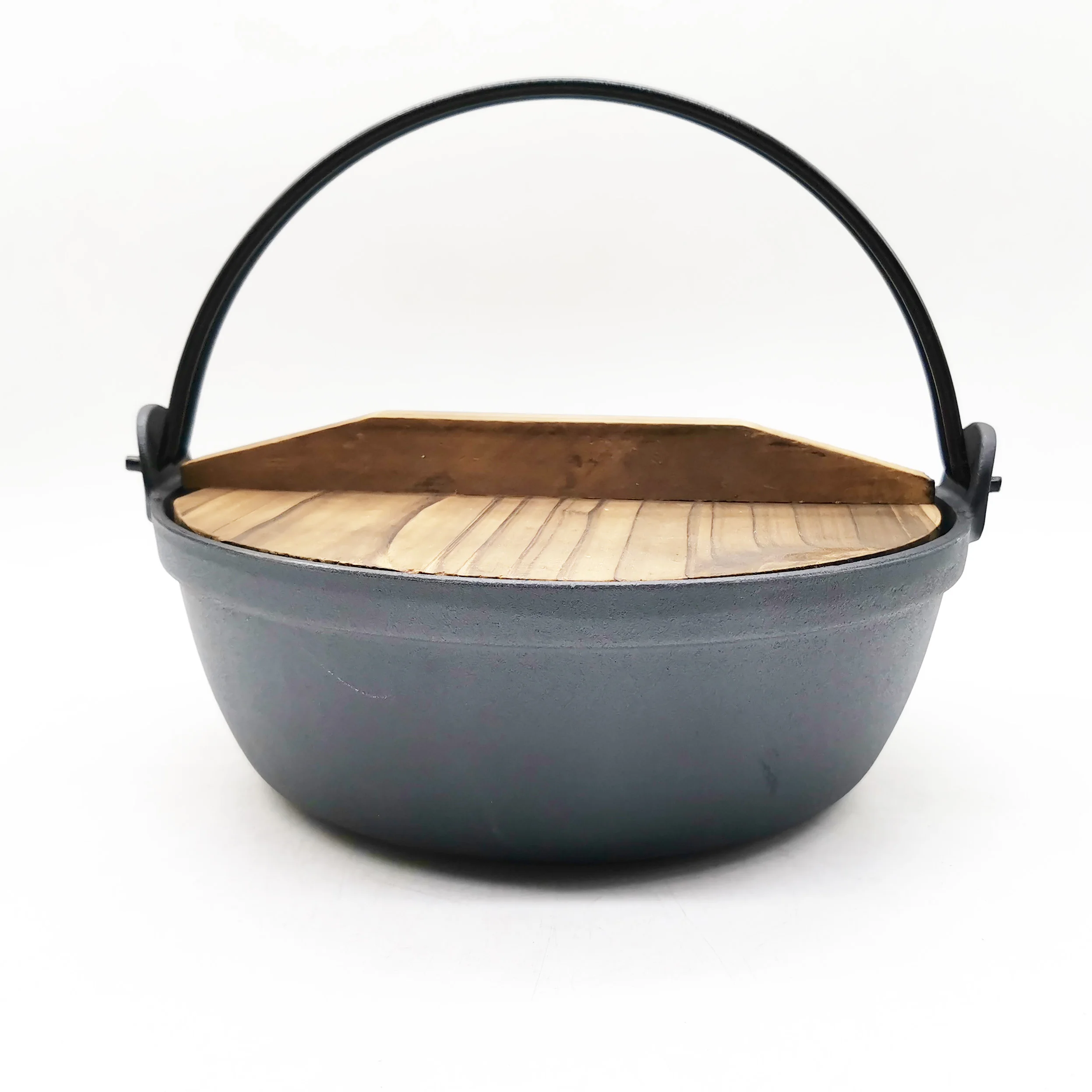 25cm Cast Iron Japanese Style Sukiyaki Tetsu Nabe Shabu Hot Pot with Wooden Lid
