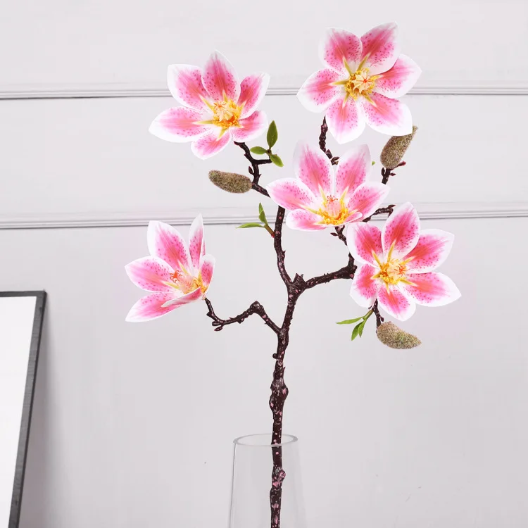 Wholesale 5 Heads Latex Magnolia Artificial Magnolia Stem Artificial Magnolia Flower Bundle