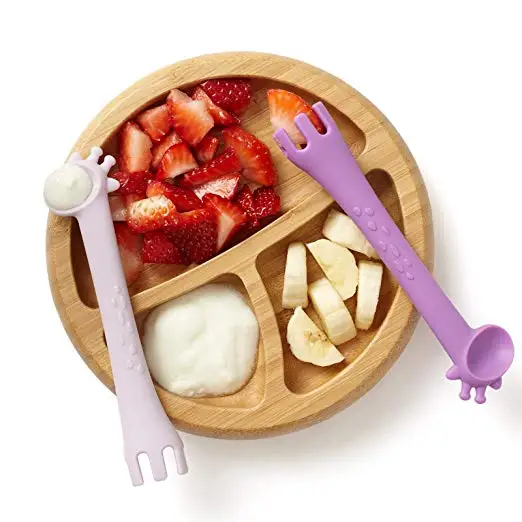 
Hot Sale New Product Kids silicone Baby Training Spoon, Food Grade Silicone Giraffe Teether Feeding Spoon & Fork 2-in-1 