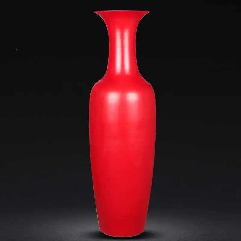 High-Quality Modern Porcelain Floor Vase - Large Colorful Glazed Ceramic Vessel in White Red & Green for Economical Home Decor
