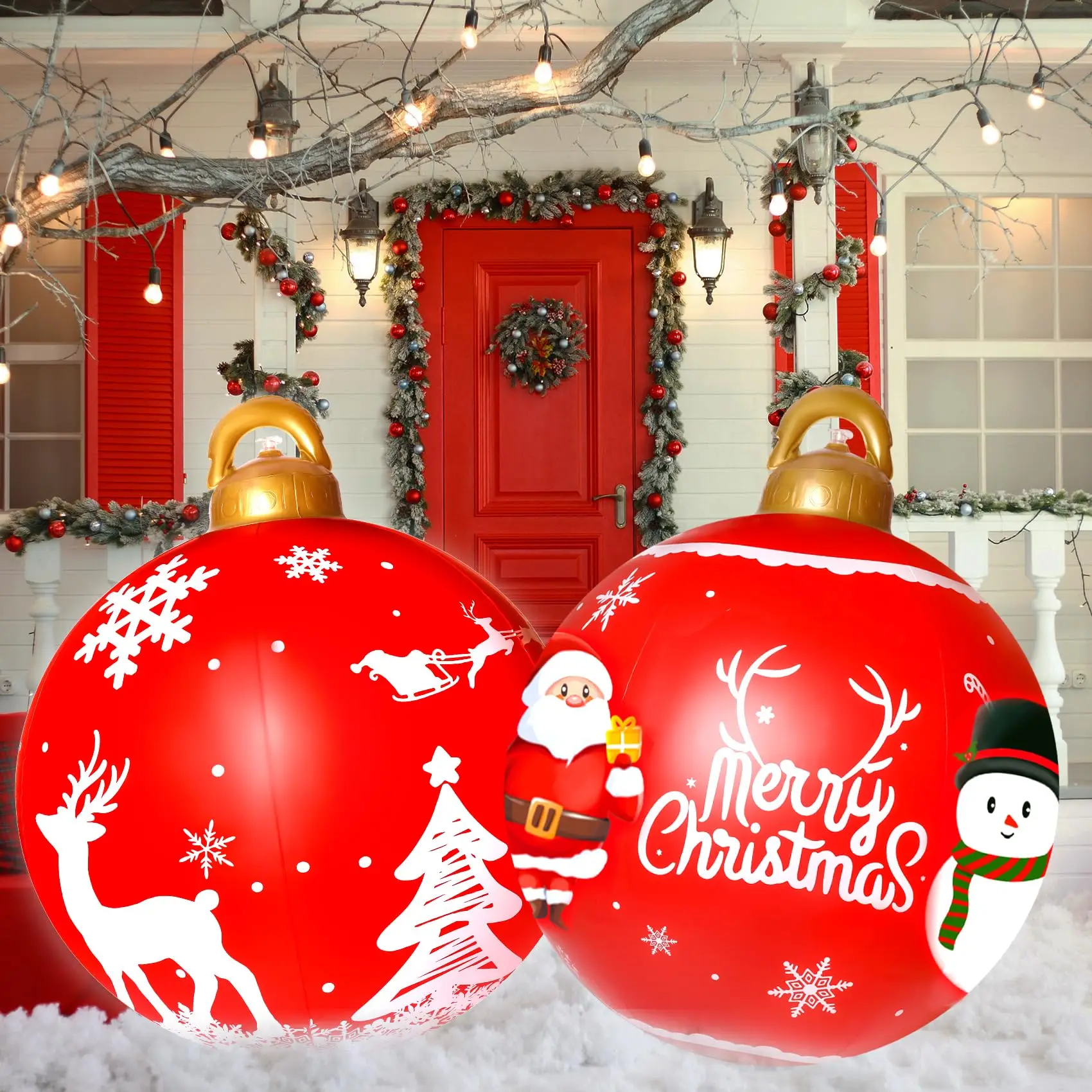 Christmas Inflatable Decorated Ball 24in Yard Inflatable Christmas Balls Giant Xmas Tree Ornaments PVC Blow up Yard Decorations