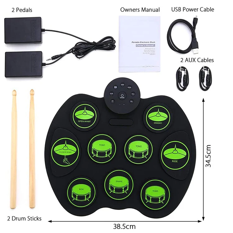 Electronic Usb Midi Hand Microphone Foldable Silicone Small Percussion Musical Drums