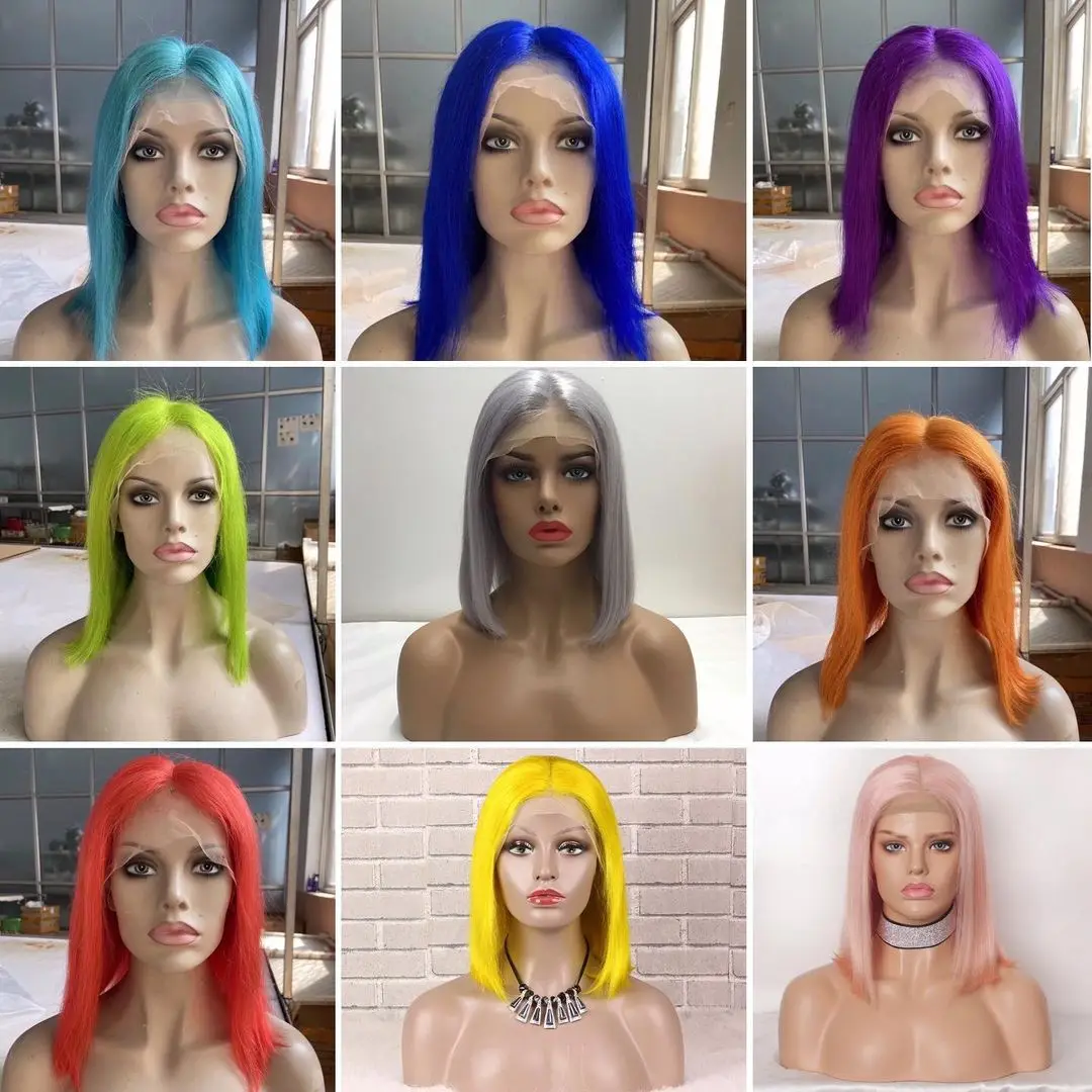 Cheap Pink Colored Short Bob Wigs Human Hair Lace Front Brazilian Virgin Lace Front Wigs For Black Women Hd Lace Frontal Wigs