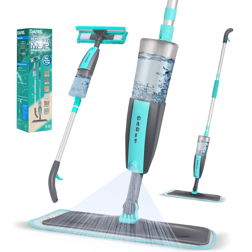 DARIS Hands-free 2 in 1 Spray Mop Window Cleaning Tool Lazy Magic Mop with 410ml Water Tank