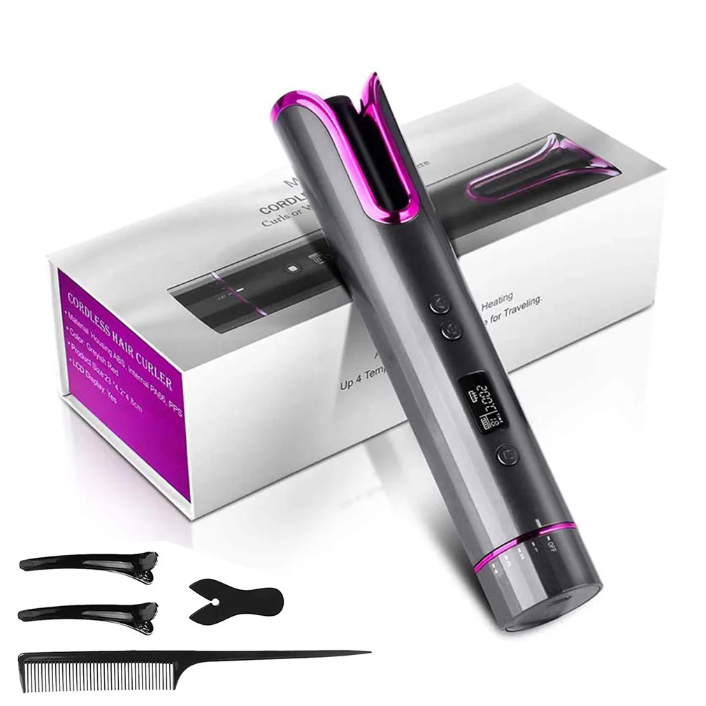 Home Salon Hair Styling Women New Auto Cordless Curler Portable Automatic  LCD Travel Wireless Curl USB Hair Curling Iron