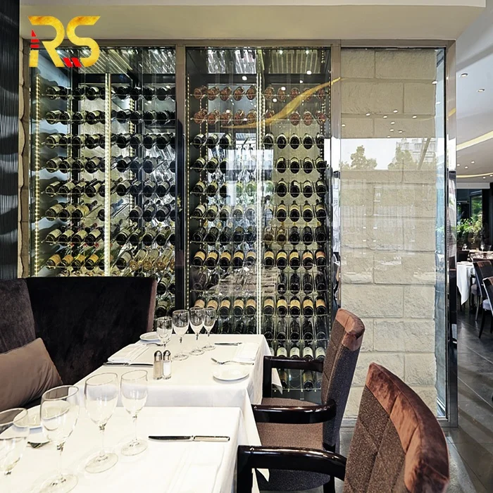 Home Stainless Steel Wine bar Cabinet Luxury Wine Storage Holder Decor Wine Display Cabinet with Light for Living Room