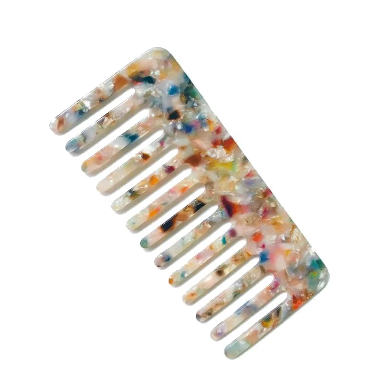 Amazon hot selling custom logo wide tooth plastic hair comb with plastic handle acetate comb for women