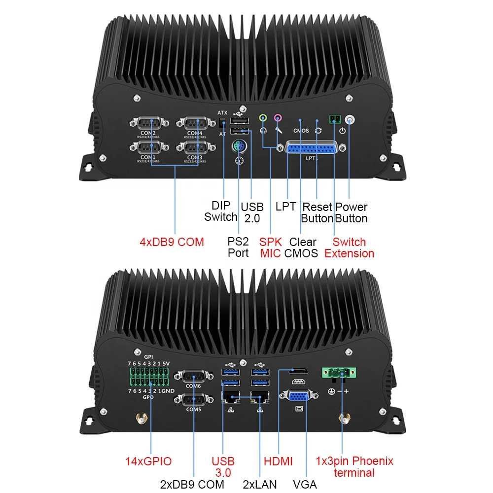 Industrial Mini Computer I7 10510U Dual LAN 6 RS232/422/485 4K GPIO PS/2 VGA HD Fanless Desktop PC