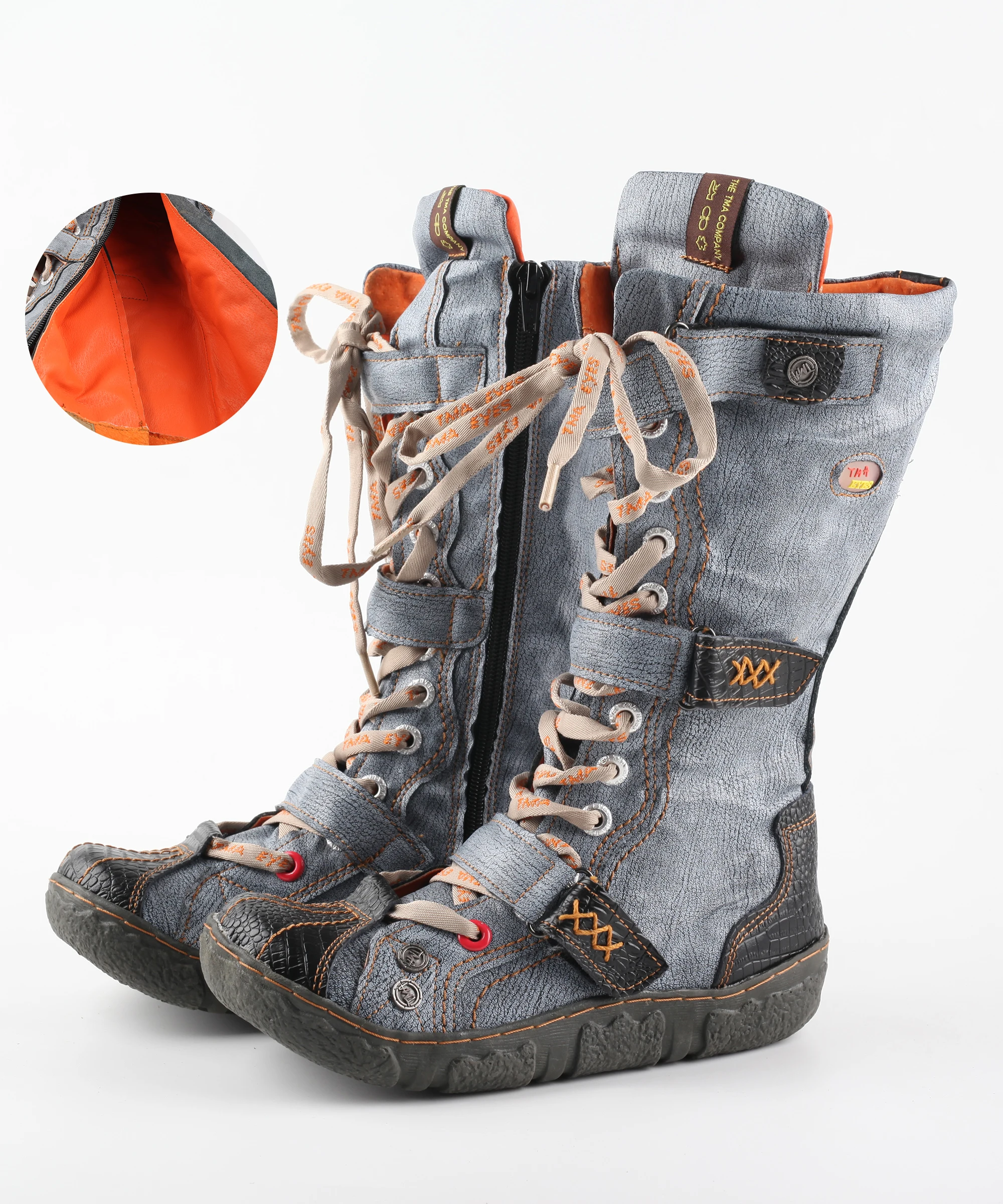 TMA EYES 2022 Factory Production New Arrivals Hot Sale Fashion PU-Lining Unfurled Popular Flat Spring Autumn Boots For Women