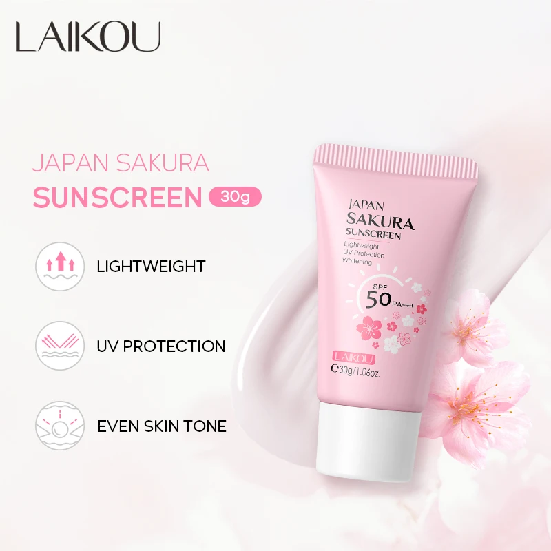 30g LAIKOU Sakura whitening natural skin care sunscreen cream spf 50PA+++ waterproof sun block