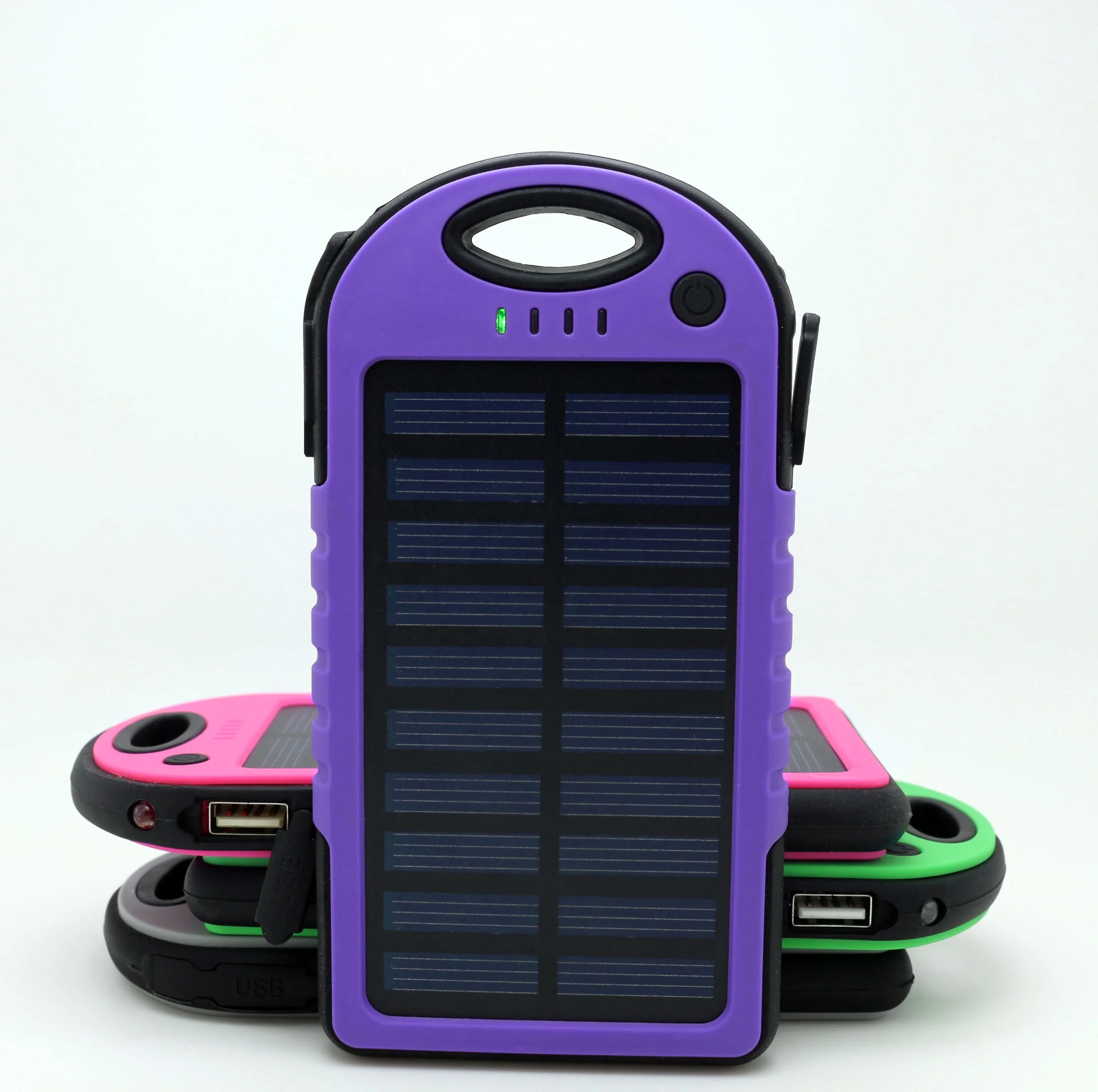 Customized 5000 mAh Solar Power Bank & Charger Dual USB with camping hook