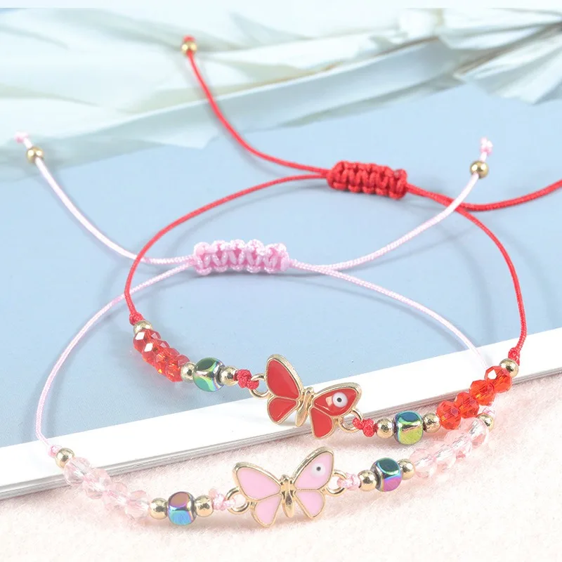 New Design Faceted Crystal Beads Bracelet Birthday Gifts Fashion Colorful Drip Oil Eye Butterfly Charm Bracelets for Teen Girls