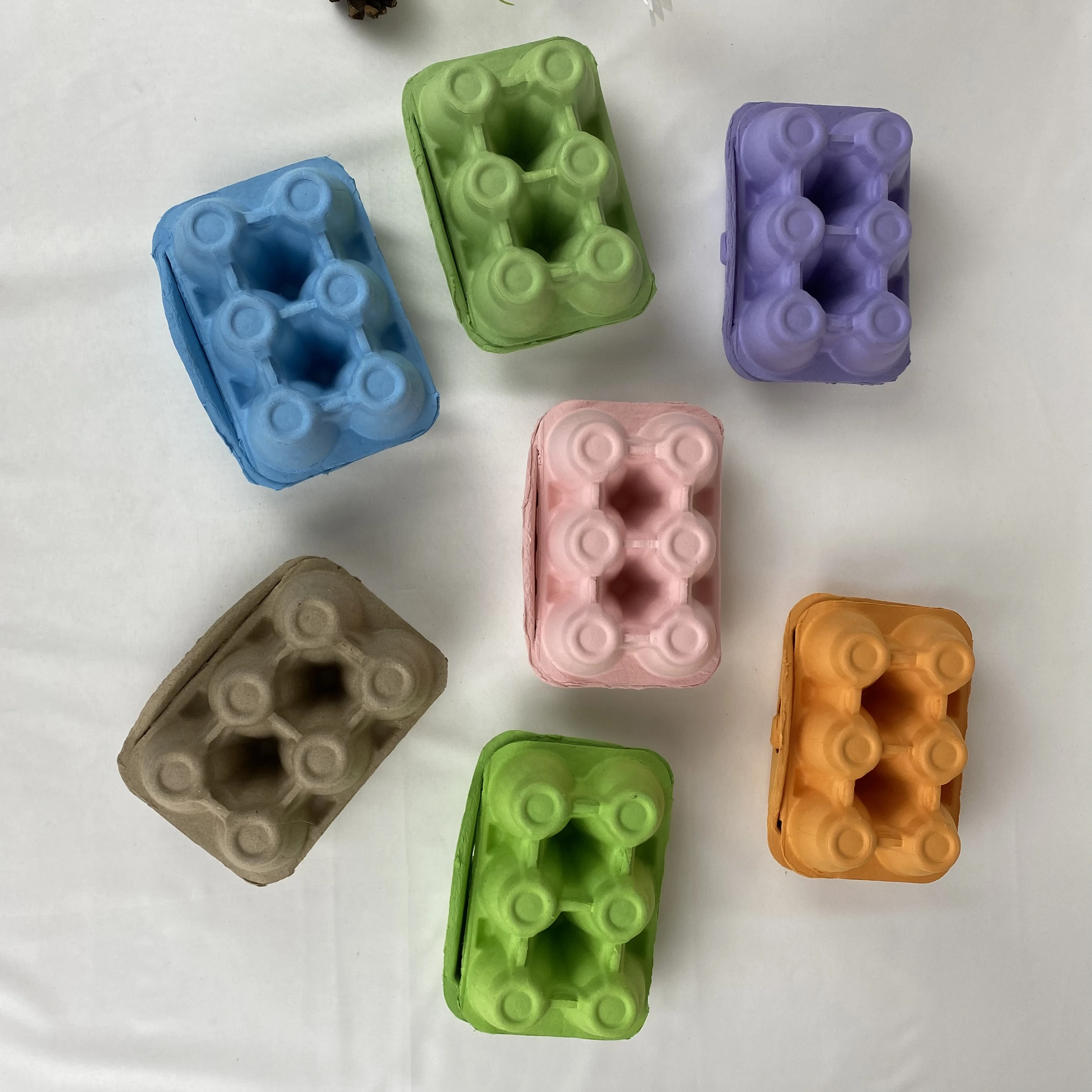 Easter Colorful Pulp Paper Egg Cartons with 6pcs Egg Tray Holder Reusable Egg Box Half Dozen Storage Container for Family Travel