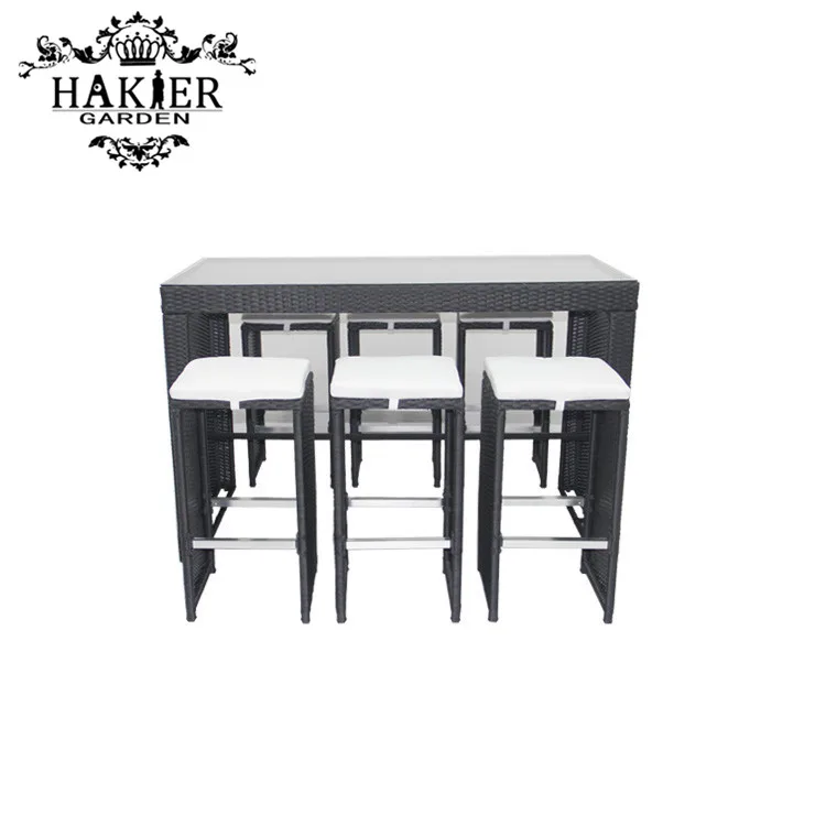 Уличные садовые алюминиевые барные стулья из ротанга, табурет и высокий барный стол