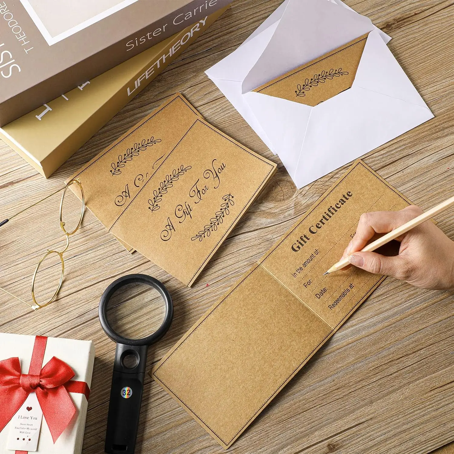 White Beauty Spa Salon Gift Certificates Restaurants Voucher Kraft Blank Gift Certificate Cards with Envelopes