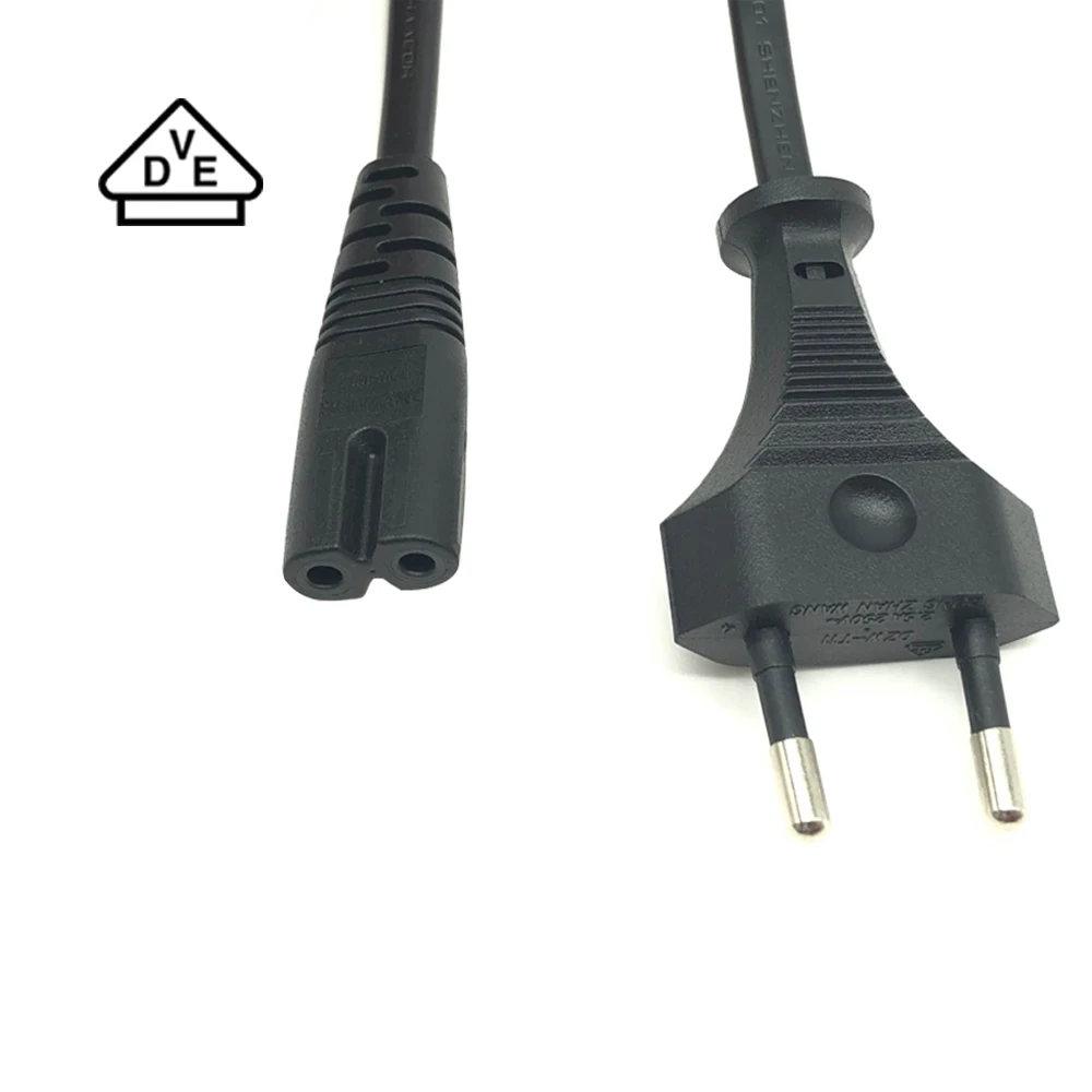 ЕС 250V 2.5A H03VVH2-F 2*0.75mm2 IEC C7 Рисунок 8 AC 2 Pin зубец вилки европейский шнур электропитания от сети переменного