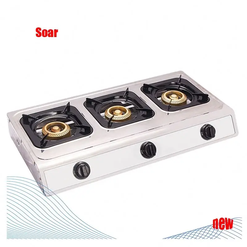 Горячая Распродажа, недорогая газовая плита с 3 горелками из нержавеющей стали, Танзания, Нигерия